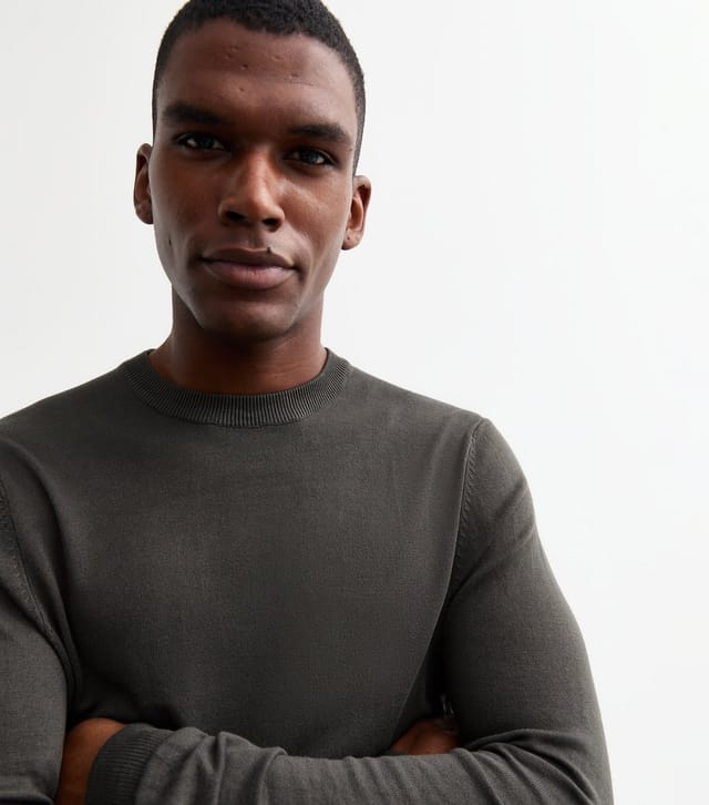 New Look Men's Grey Slim Fine Knit Crew Neck Jumper New Look - 2