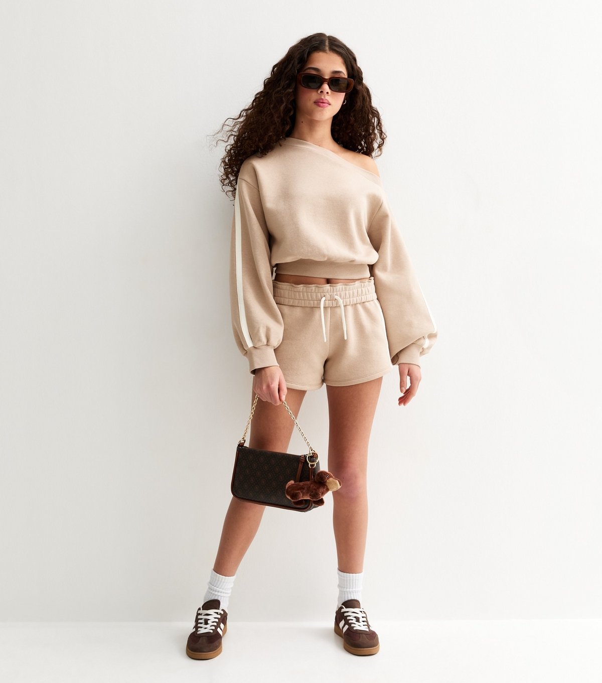 New Look Girls' Stone Off The Shoulder Side Stripe Sweatshirt New Look - 3