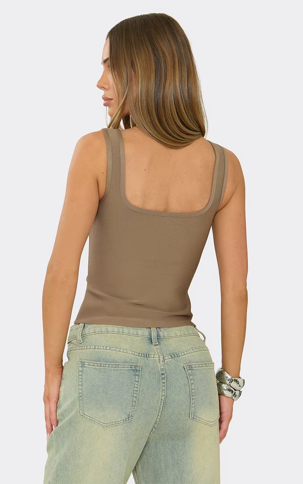 EGO Sleeveless Hook And Eye Detail Corset Top In Taupe Bandage, Women's Size UK 6
