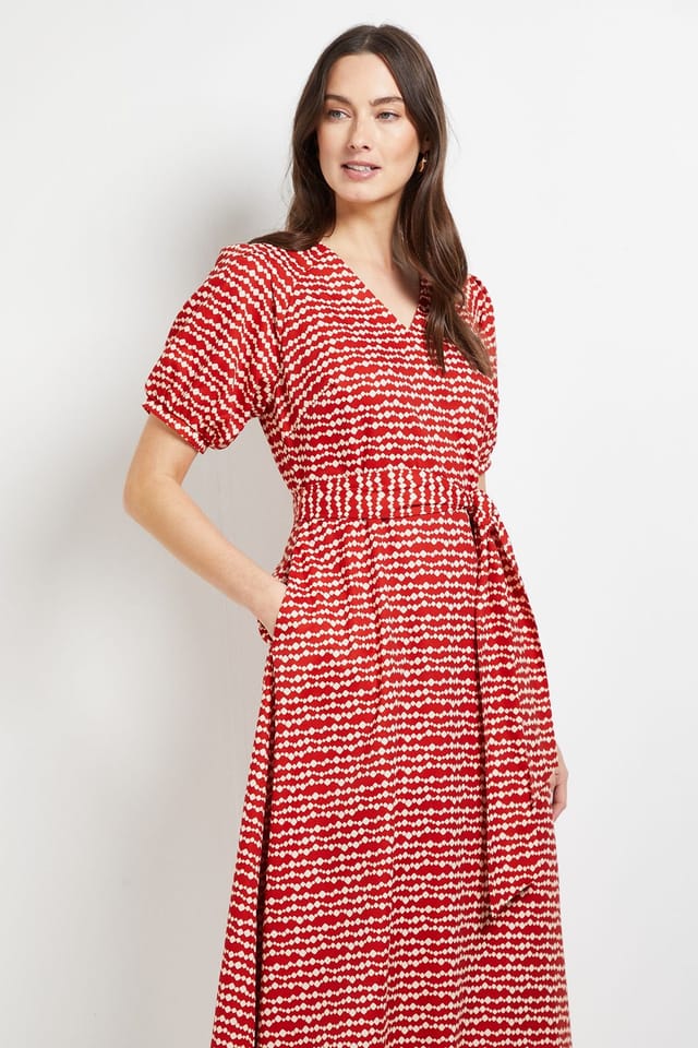 Principles Principles Women's Printed Puff Sleeve Midi Dress in Rust - 2