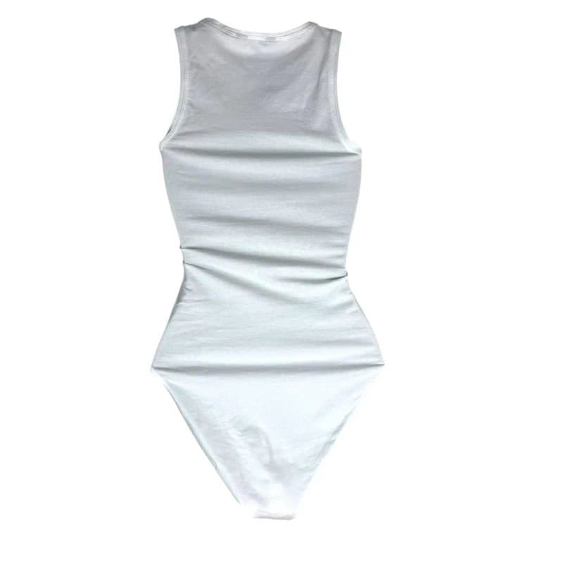 New Look New Look Bodysuit Women's UK Size 6 White Jersey Sleeveless Round Neck Snap