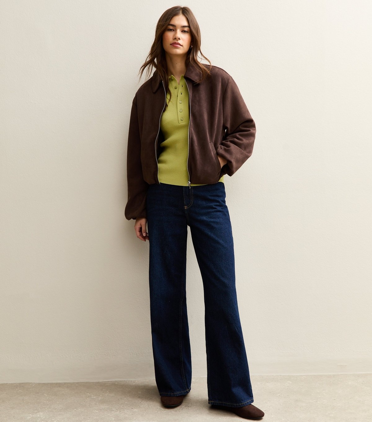 New Look Women's Green Button Front Ribbed Polo Top New Look - 3