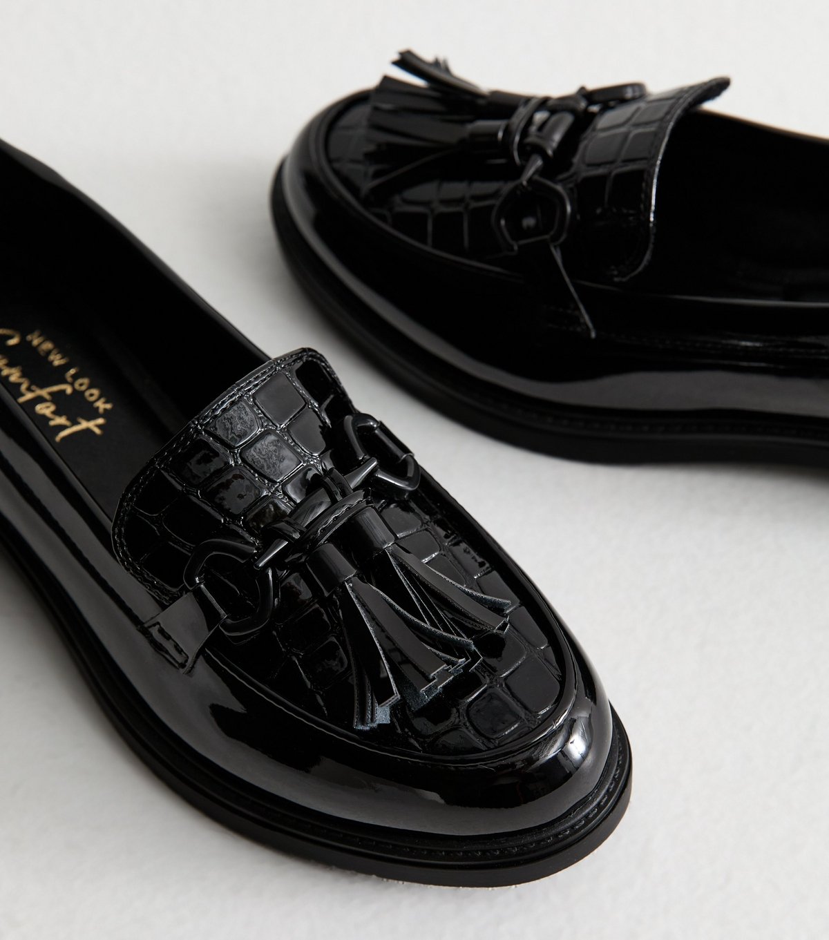 New Look Women's Black Croc Effect Faux Leather Loafers Vegan New Look - 3
