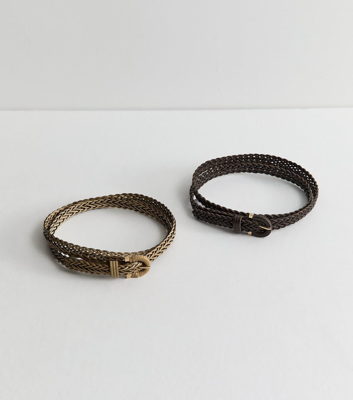 New Look Mink Pack of 2 Faux Leather Plaited Skinny Belts New Look