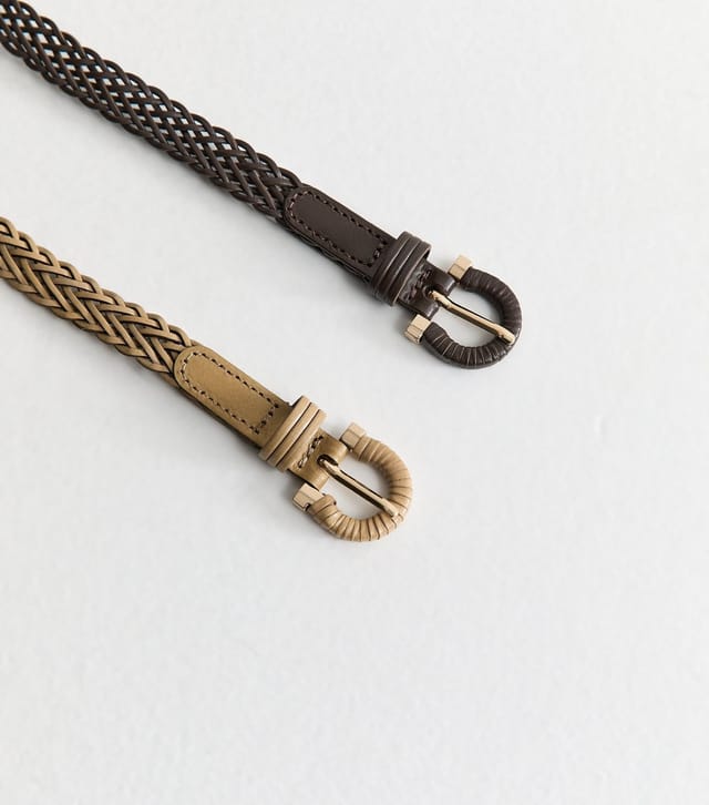 New Look Mink Pack of 2 Faux Leather Plaited Skinny Belts New Look - 3