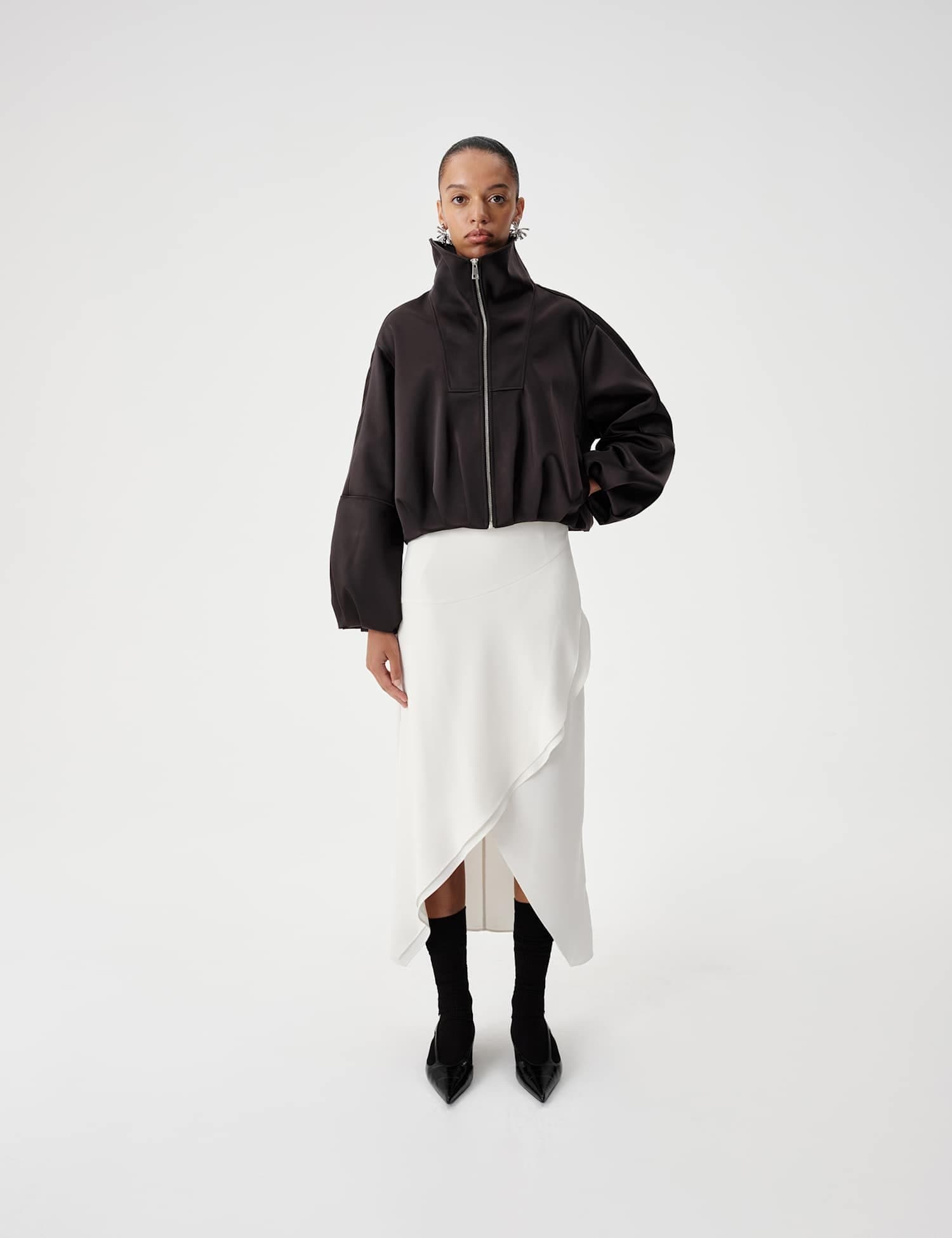 Marks & Spencer M&S Draped Midi Asymmetric Skirt Ivory