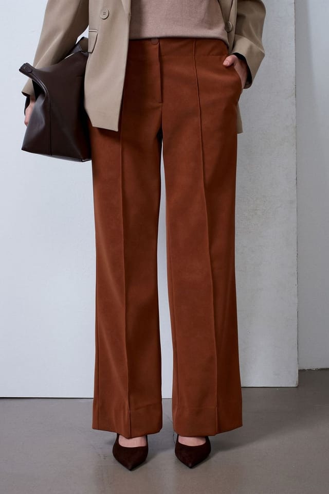 Dilvin Dilvin Women's High-Waist Wide-Leg Faux Leather Trousers in Brown - 3