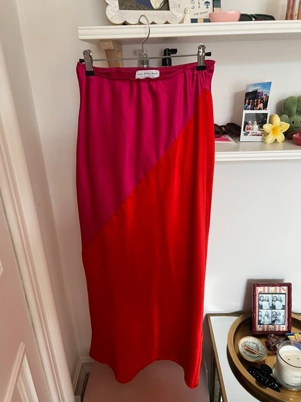 Never Fully Dressed Never fully dressed pink and red maxi satin skirt