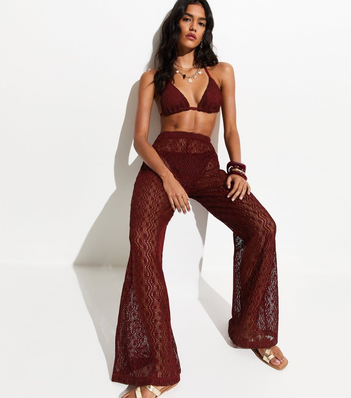 New Look Women's Rust Crochet Beach Trousers New Look