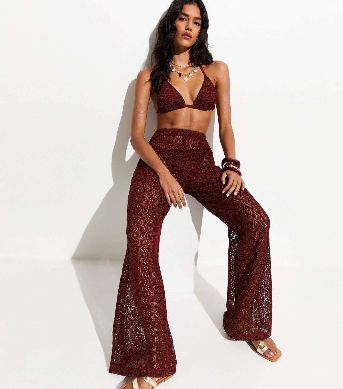 New Look Women's Rust Crochet Beach Trousers New Look - 1