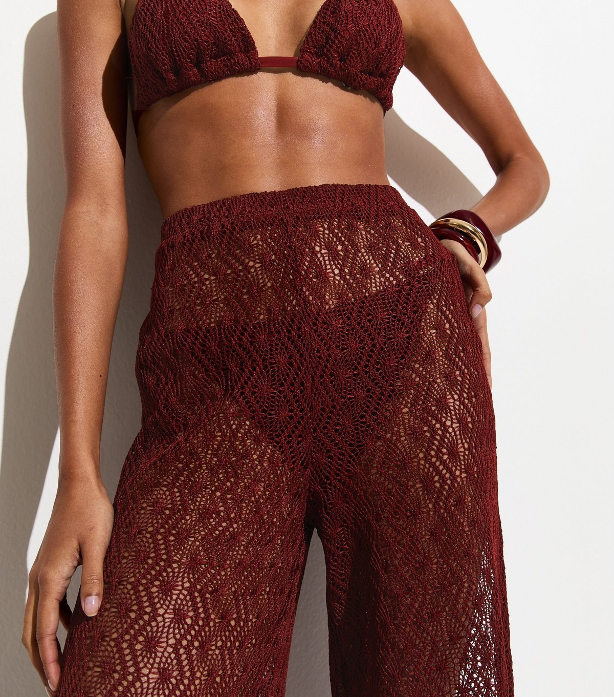 New Look Women's Rust Crochet Beach Trousers New Look - 2