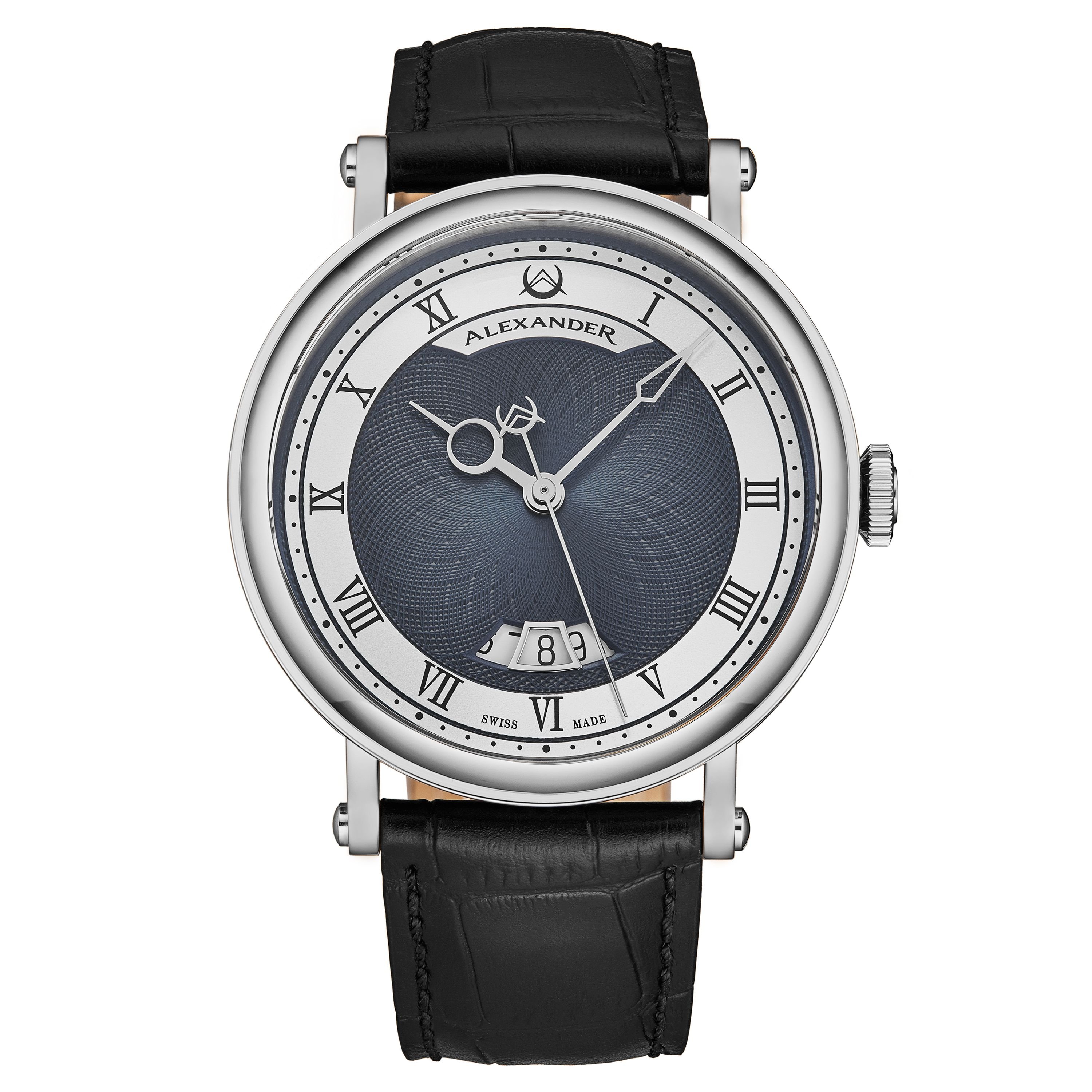 Alexander Alexander Men's A153 Luxury Swiss Automatic Classic 43mm Stainless Steel Luxury Watch with Brass Dial & Sapphire Crystal in Navy - 1