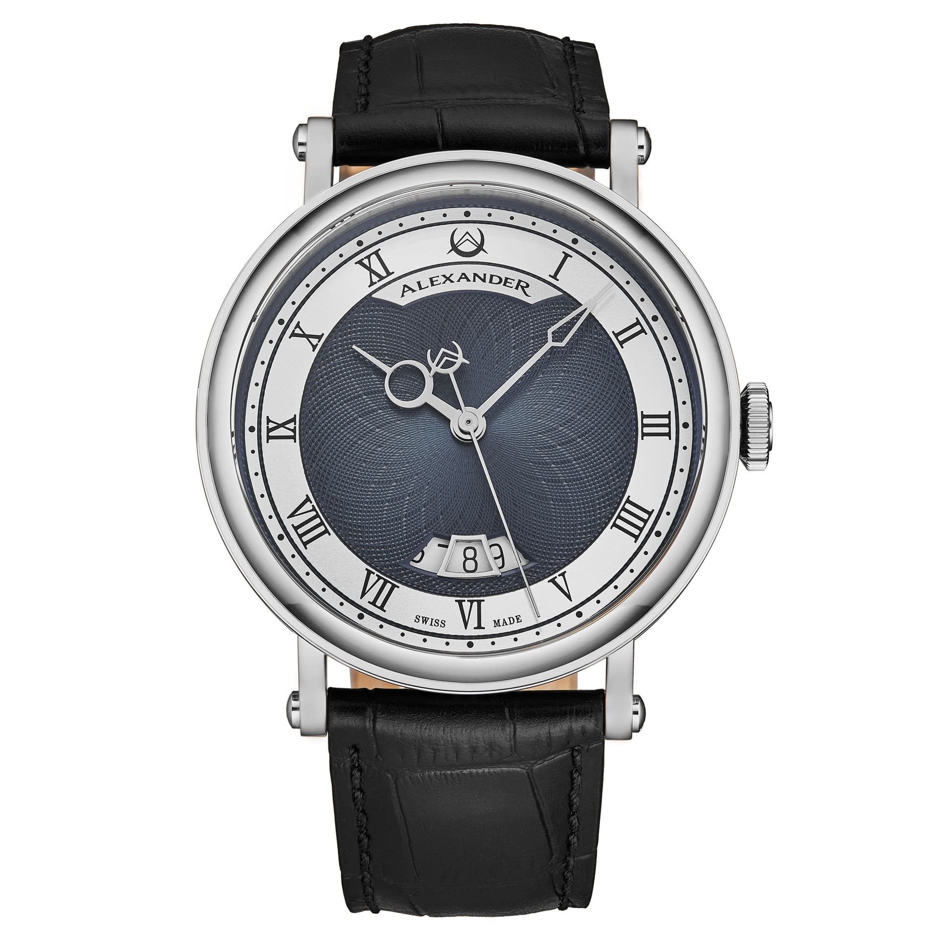 Alexander Alexander Men's A153 Luxury Swiss Automatic Classic 43mm Stainless Steel Luxury Watch with Brass Dial & Sapphire Crystal in Navy