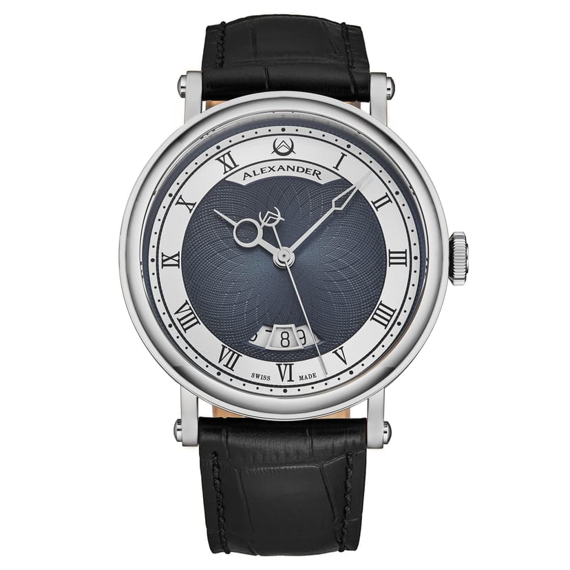 Alexander Alexander Men's A153 Luxury Swiss Automatic Classic 43mm Stainless Steel Luxury Watch with Brass Dial & Sapphire Crystal in Navy - 1