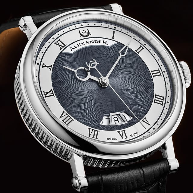 Alexander Alexander Men's A153 Luxury Swiss Automatic Classic 43mm Stainless Steel Luxury Watch with Brass Dial & Sapphire Crystal in Navy - 2