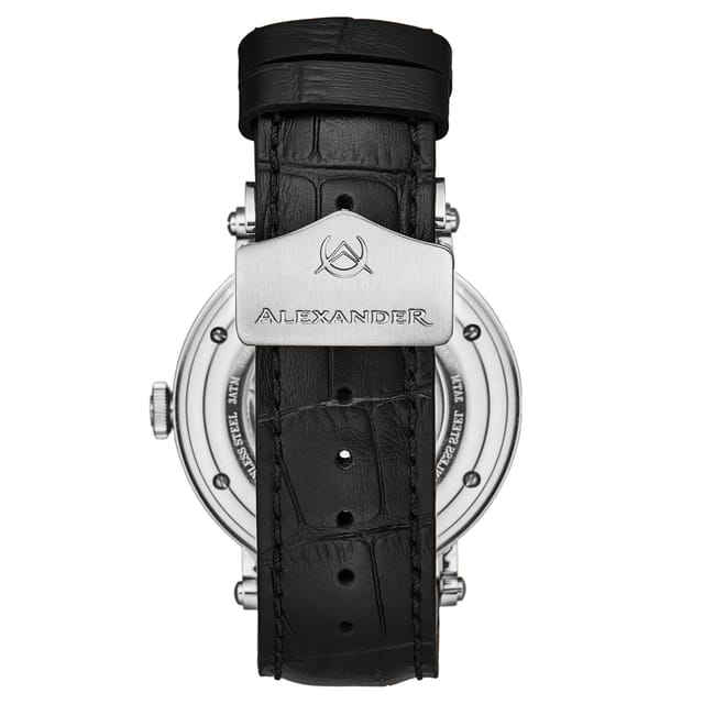 Alexander Alexander Men's A153 Luxury Swiss Automatic Classic 43mm Stainless Steel Luxury Watch with Brass Dial & Sapphire Crystal in Navy - 3