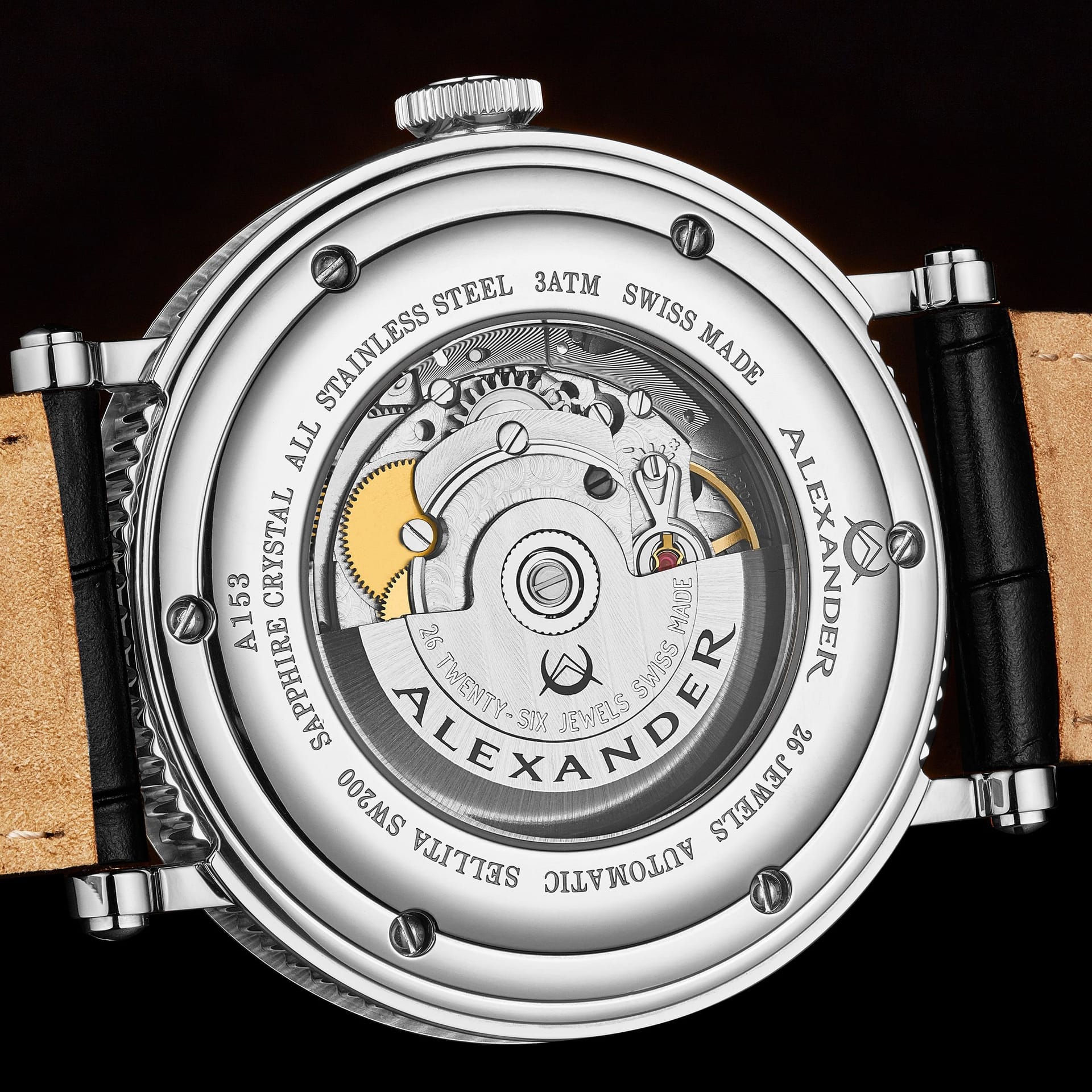 Alexander Alexander Men's A153 Luxury Swiss Automatic Classic 43mm Stainless Steel Luxury Watch with Brass Dial & Sapphire Crystal in Navy - 4