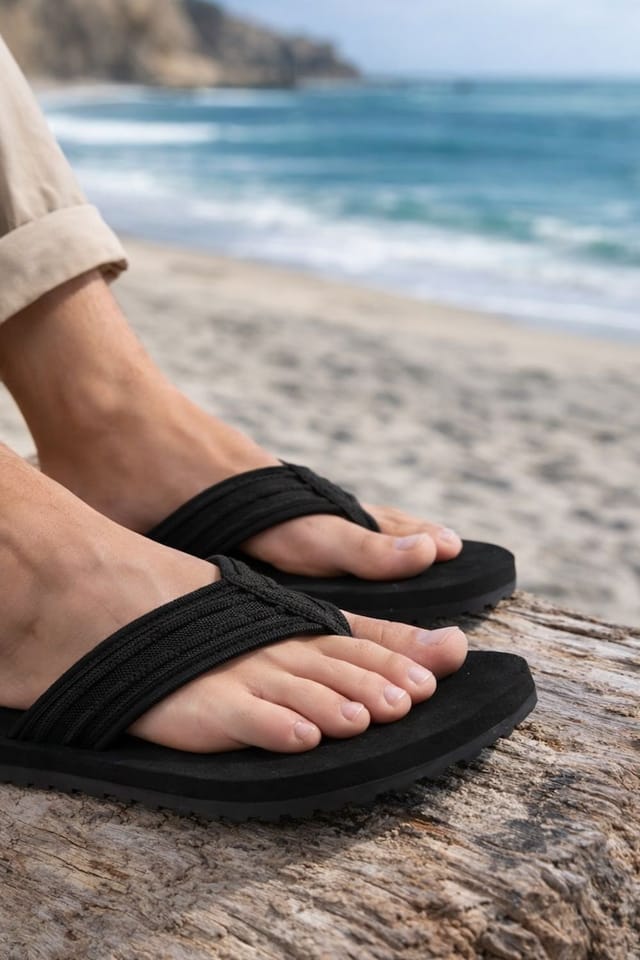 Down To Earth Down To Earth Men's Outdoor Flip-Flop Sandals in Black - 2