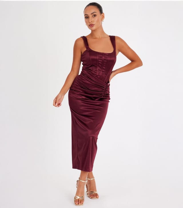 Quiz Women's Petite Dark Red Satin Midaxi Dress Quiz New Look - 2