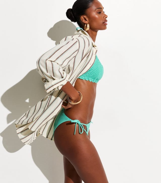 New Look Women's Turquoise Crochet Side Tie Bikini Bottoms New Look - 2