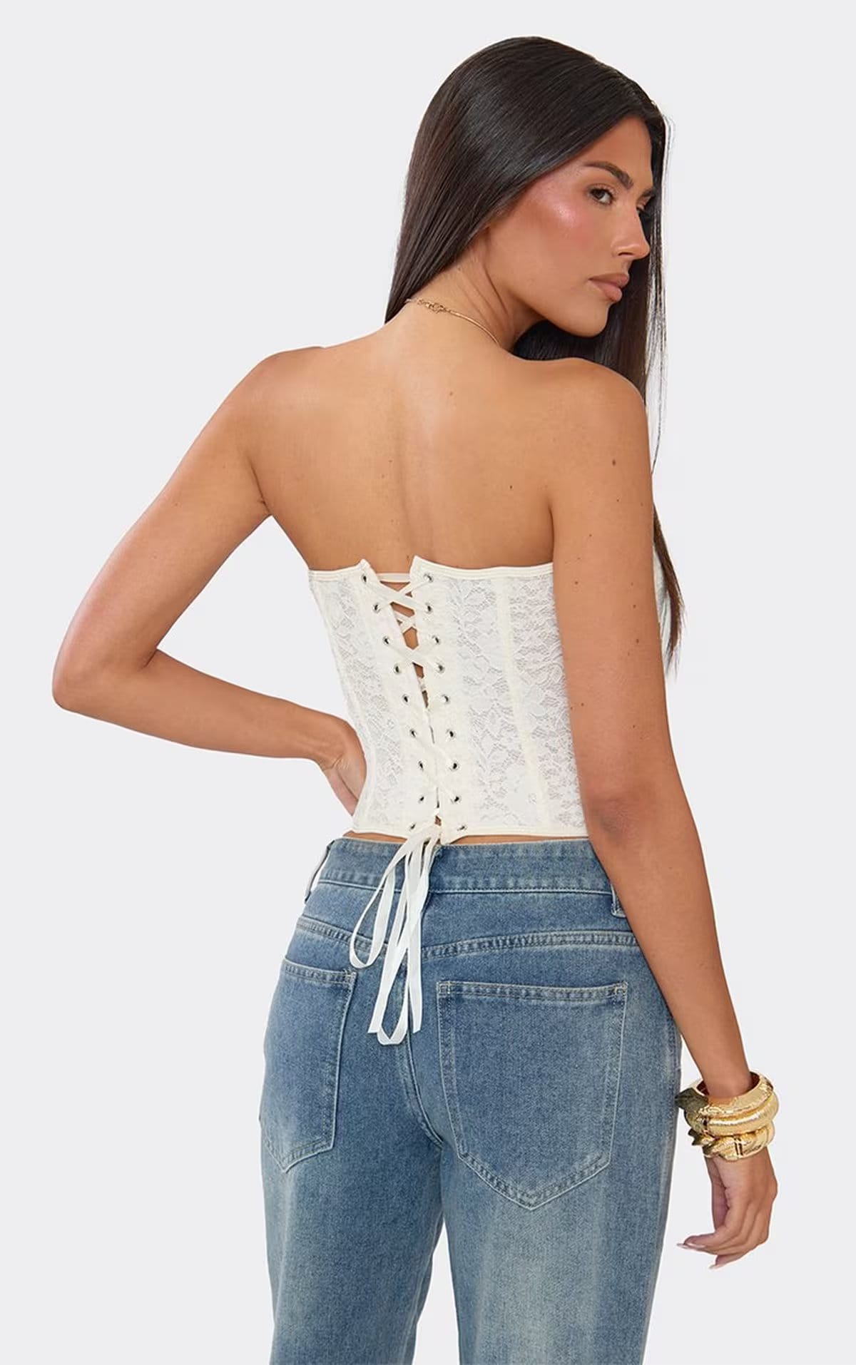 EGO Cream Lace-Up Back Corset Top