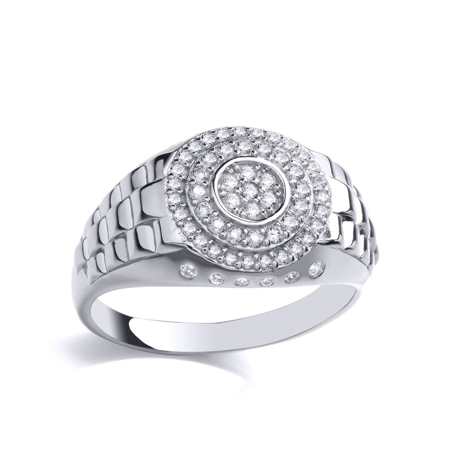 Jewelco London Jewelco London Men's Silver CZ Presidential Double Watch Signet Ring - 2