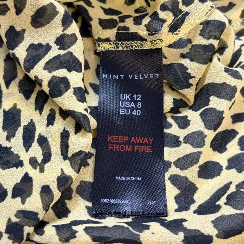 Mint Velvet Mint Velvet Yellow Black Animal Print Pleated Long Sleeve Blouse Top Size UK 12 - 1
