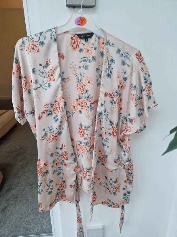 New Look Pink Floral Silk Wrap Top
