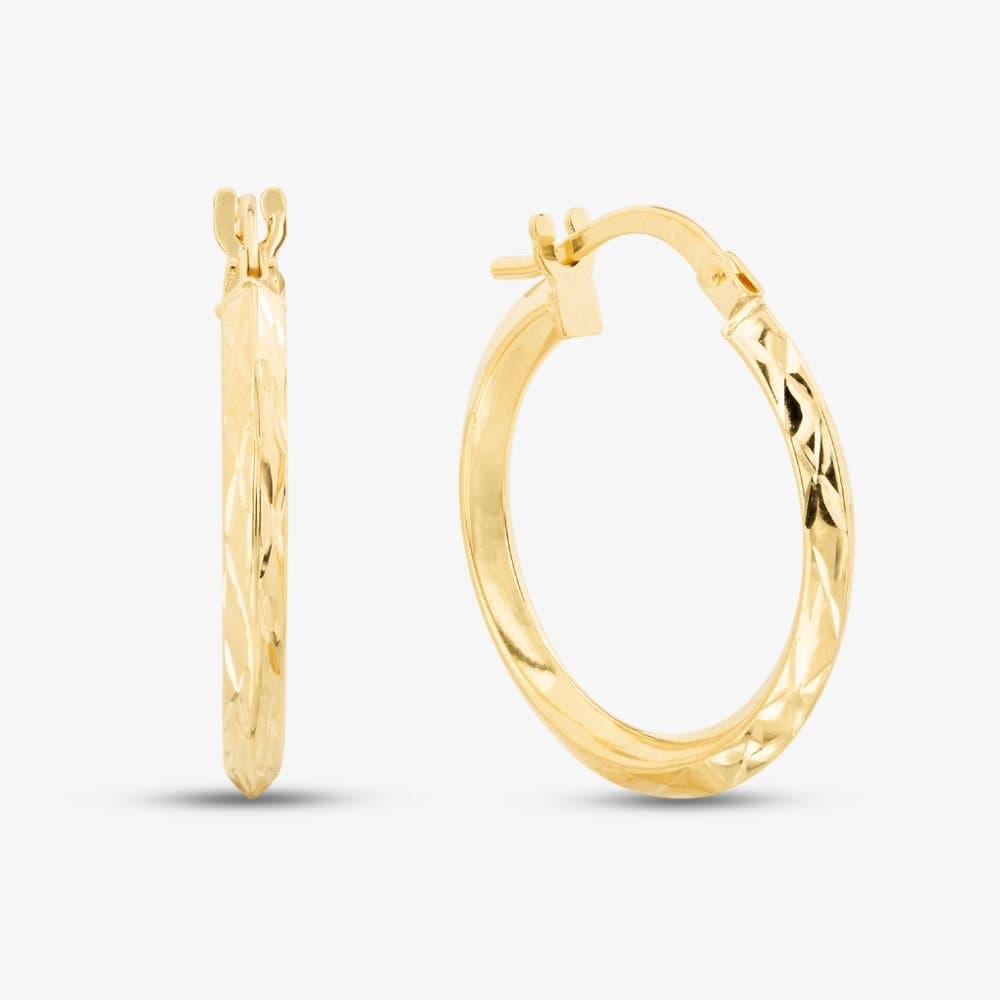 T.H.Baker T.H.Baker Women's 9ct Yellow Gold Patterned Edge Hoop Earrings AR069Y