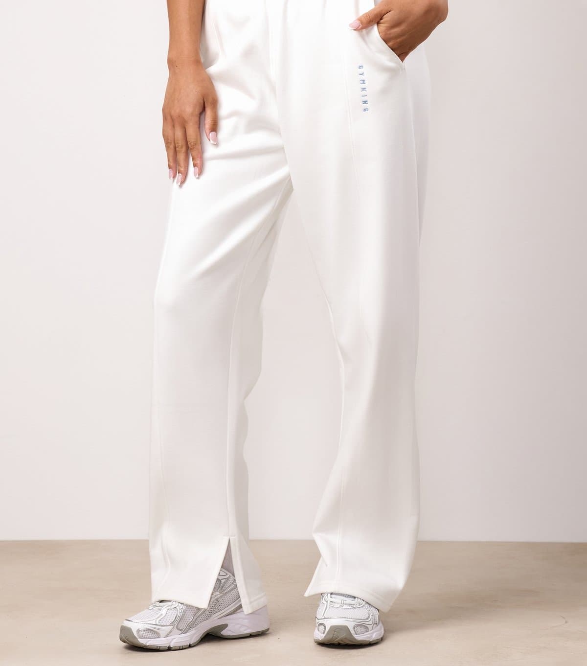 Gym King Women's Cream Shadow Logo Embroidered Straight Leg Joggers Gym King New Look