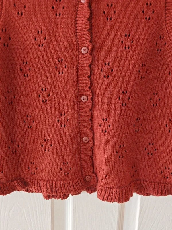 New Look Burgundy Red Crochet Knit Scalloped Trim Waistcoat
