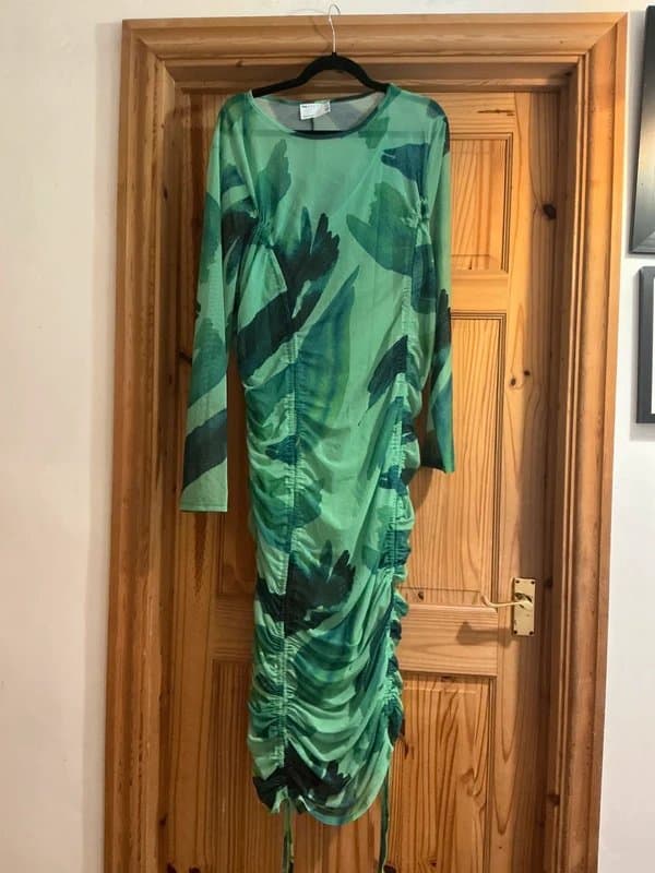 ASOS Design ASOS Design green mesh print ruched midi dress