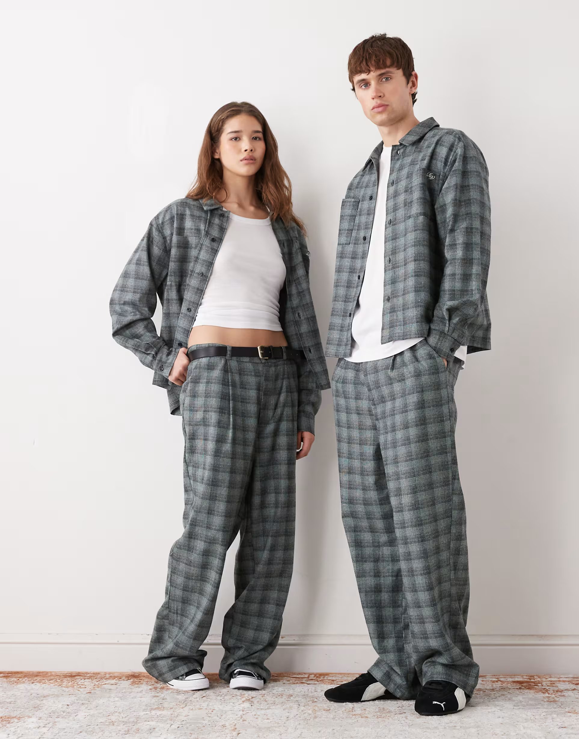 ASOS Reclaimed Vintage unisex check co-ord trouser in grey and blue check - 1
