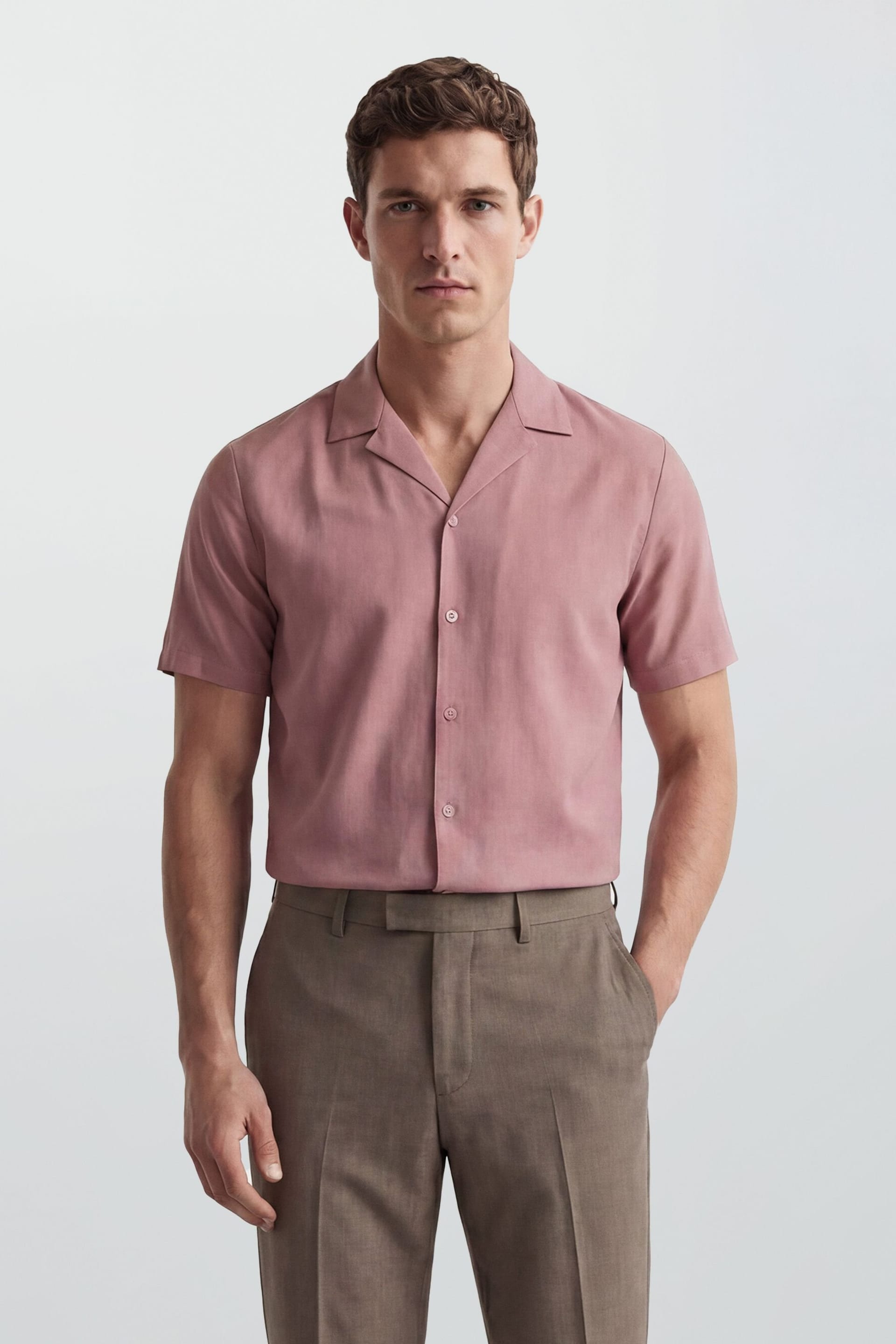Burton Men's Rose Pink Short Sleeve Resort Linen Shirt