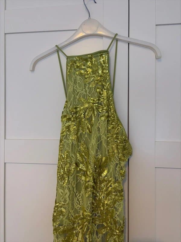 ASOS Design ASOS Design embellished lace high neck maxi dress with full godet hem in lime Size 6