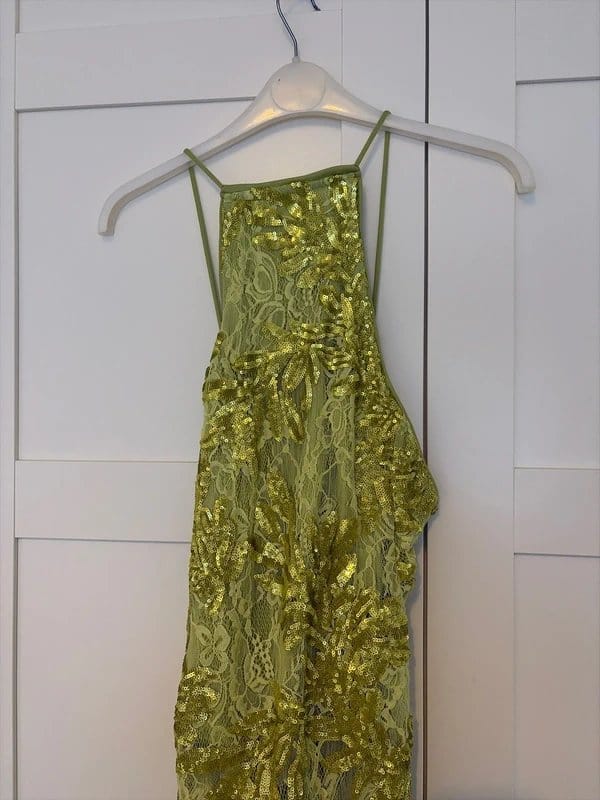 ASOS Design Embellished Lace High Neck Maxi Dress In Lime