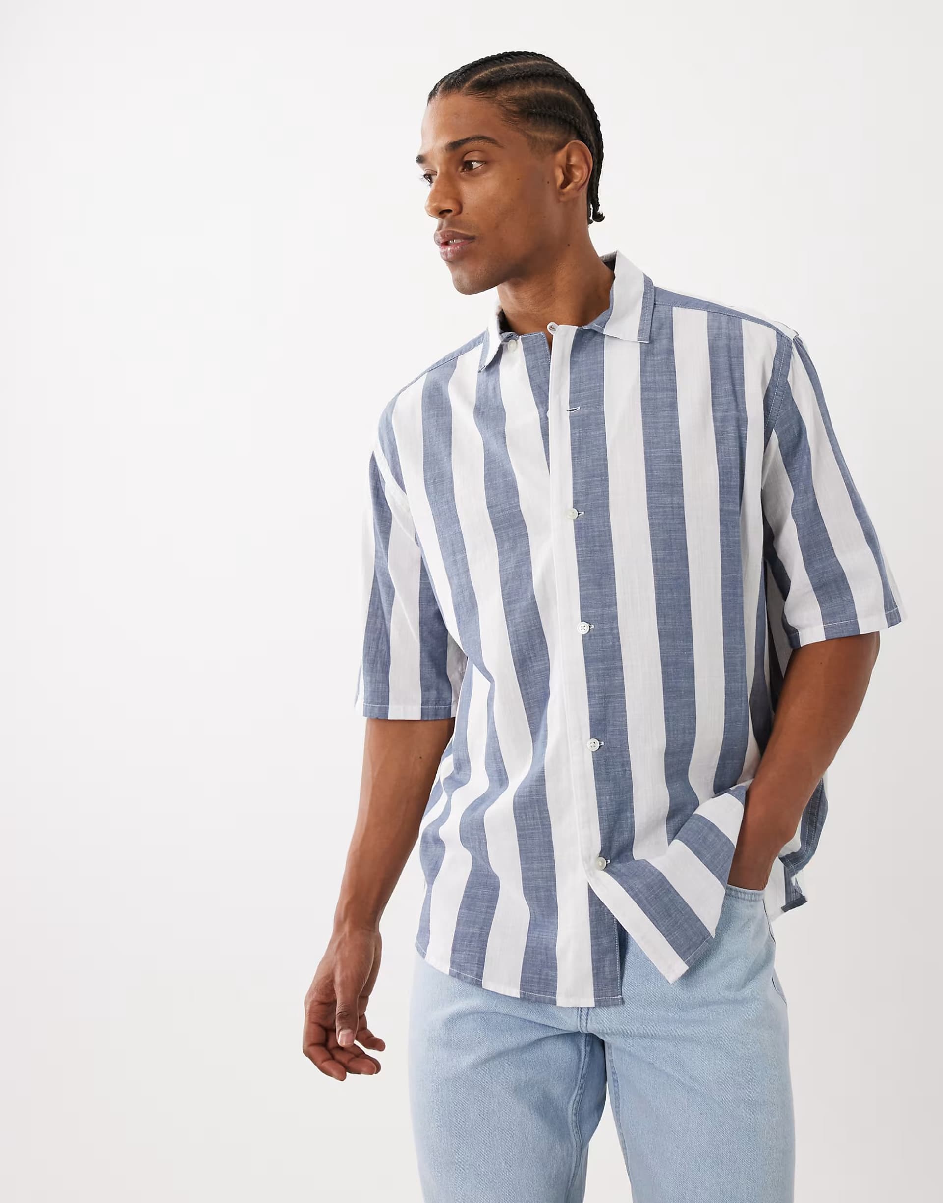 ASOS ONLY & SONS oversized fit cotton shirt in blue stripes