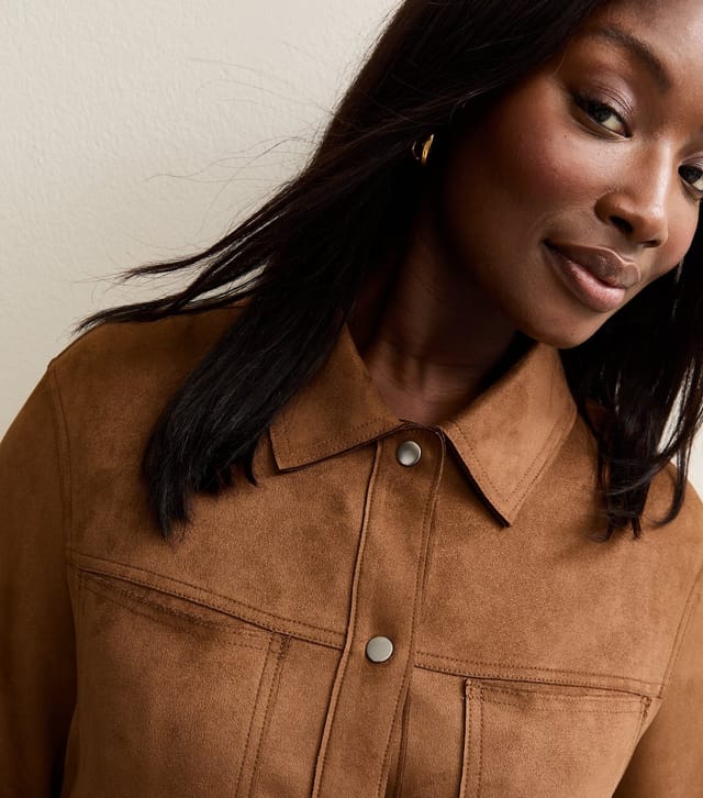 New Look Women's Plus Size Tan Faux Suede Shacket Curves New Look - 2