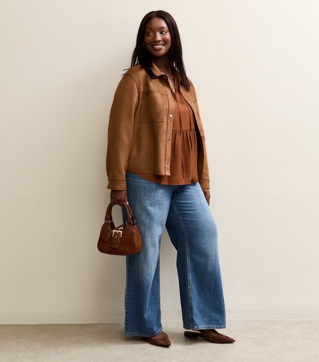New Look Women's Plus Size Tan Faux Suede Shacket Curves New Look - 3