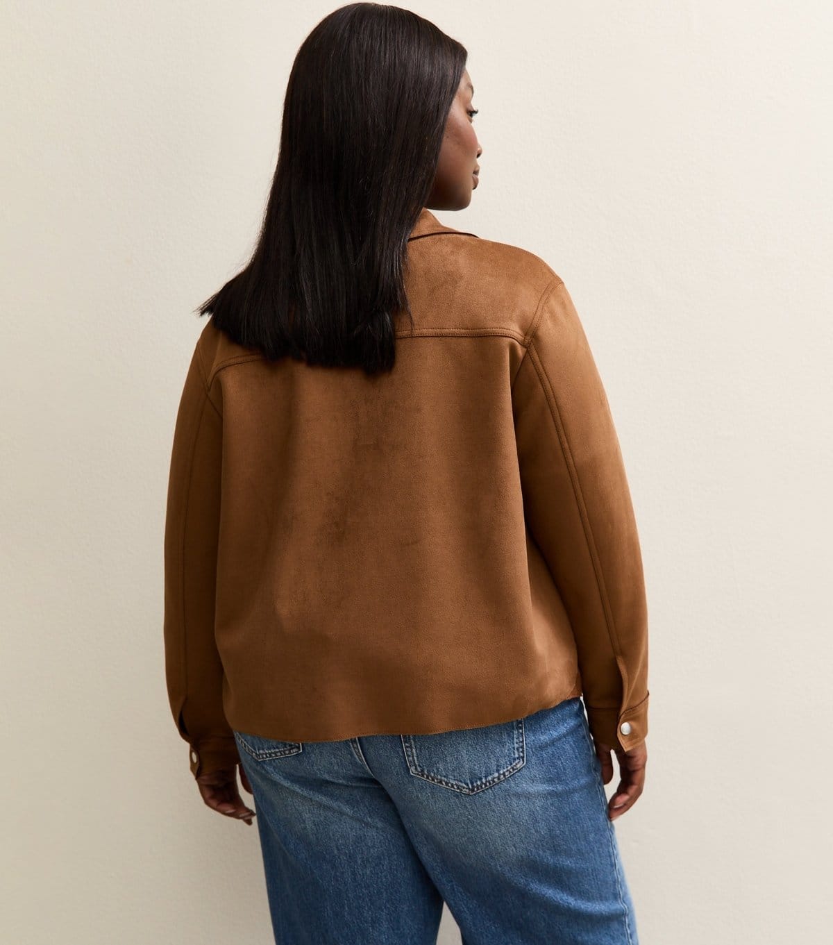 New Look Women's Plus Size Tan Faux Suede Shacket Curves New Look - 4