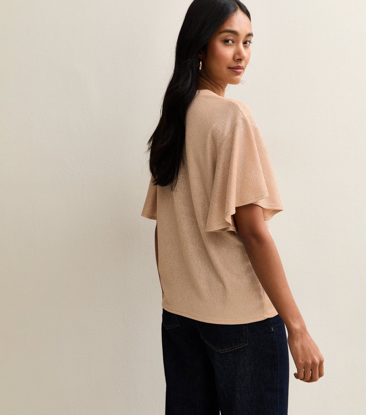 New Look Women's Rose Gold Metallic Jersey Flutter Sleeve Top New Look - 4