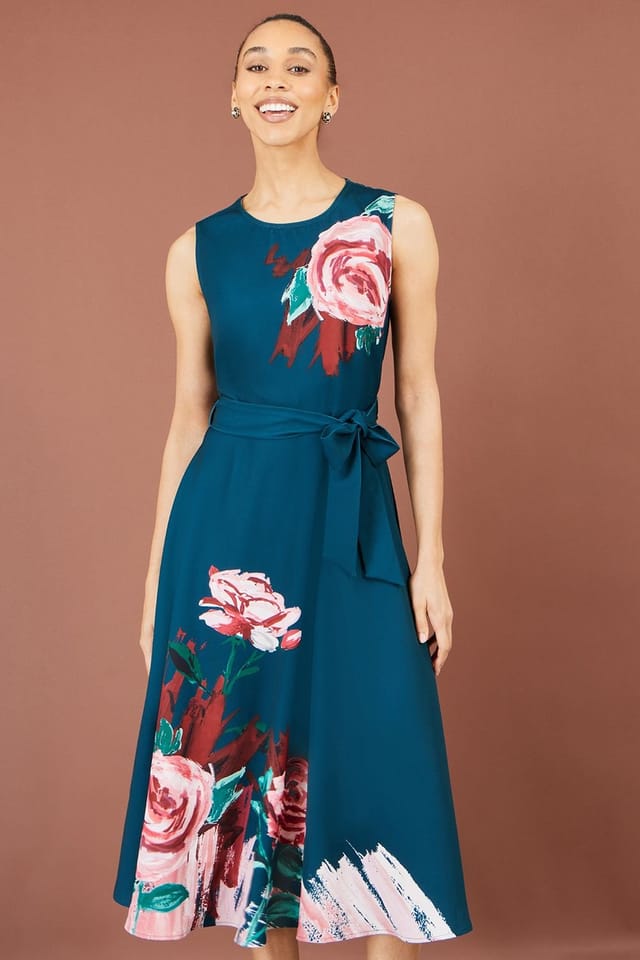 Yumi Yumi Women's Abstract Floral Skater Midi Dress in Green - 2