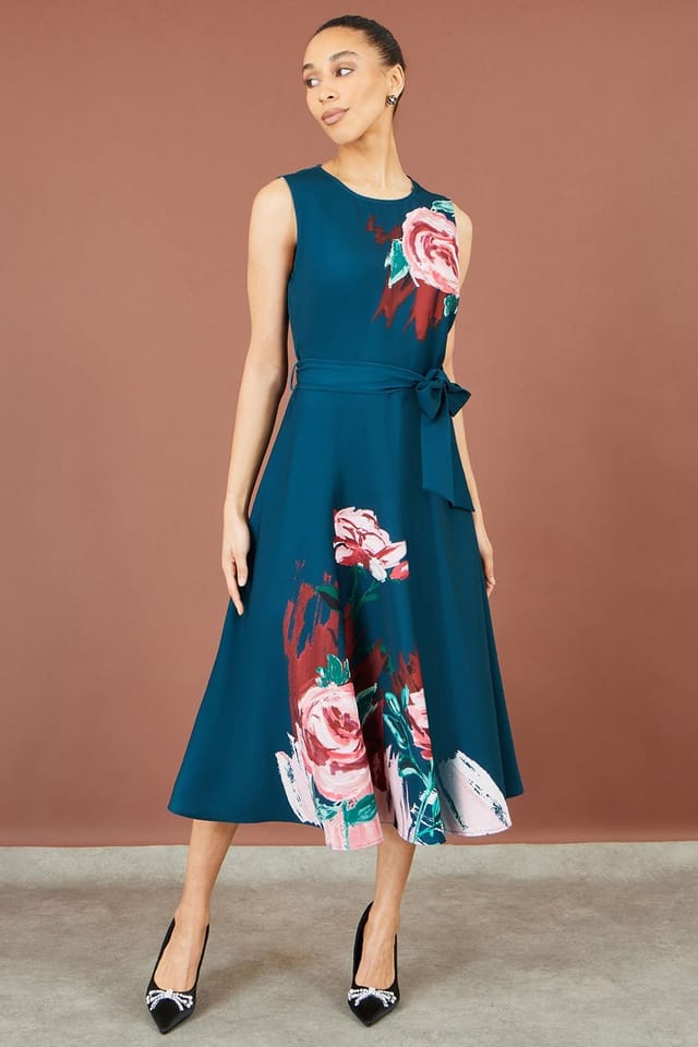 Yumi Yumi Women's Abstract Floral Skater Midi Dress in Green - 3