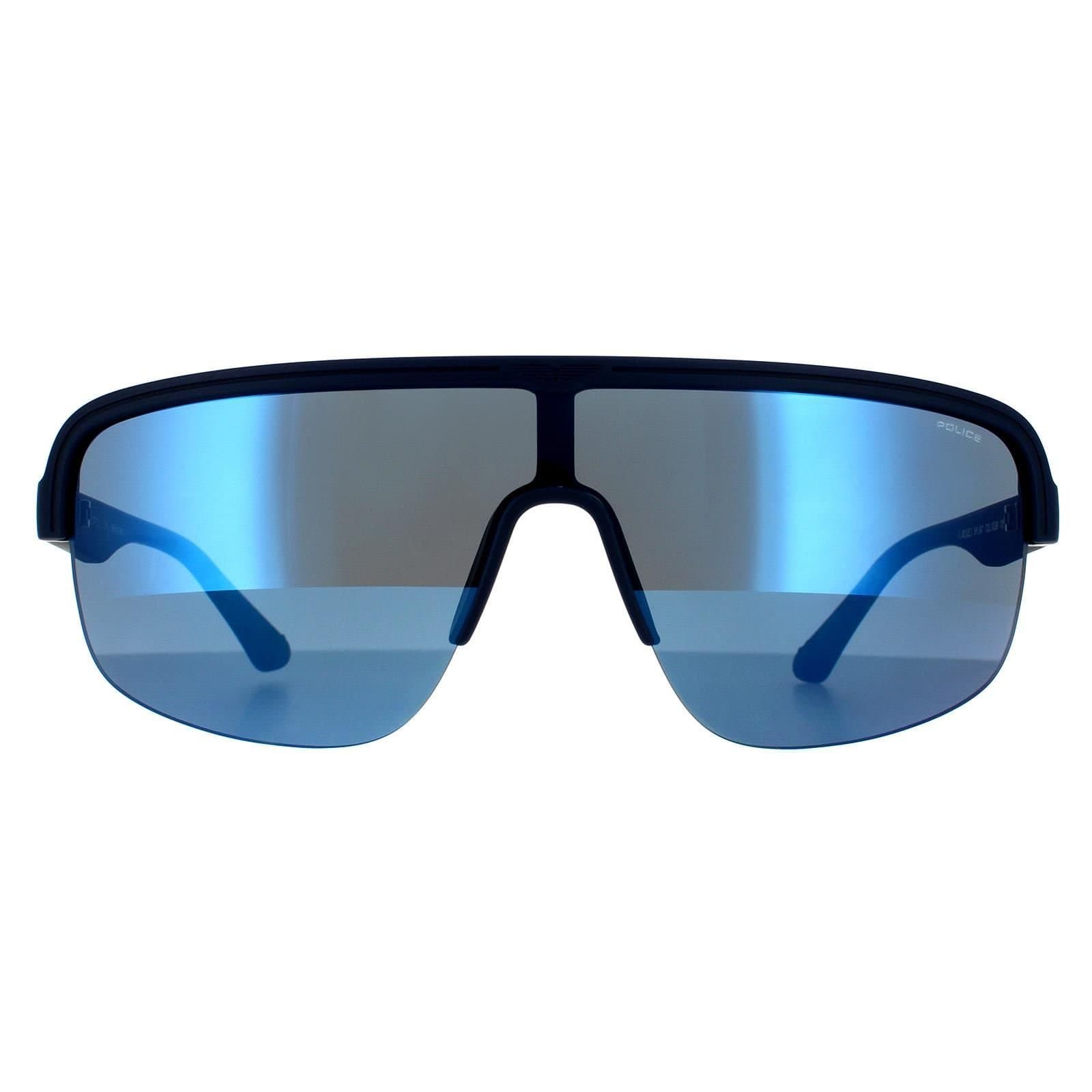 Police Police Men's Semi Rimless Matte Midnight Blue Blue Mirrored 90041091