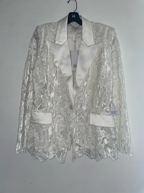Nadine Merabi Nadine Merabi Bridal Lace Valia Summer White Blazer Collar Jacket Size UK 14 EU L New