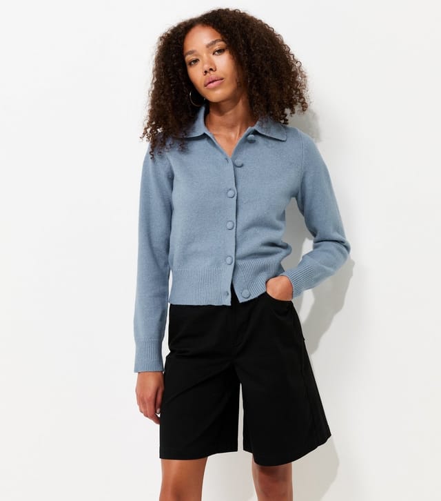 New Look Women's Blue Midweight Knit Collared Button Front Cardigan New Look - 2