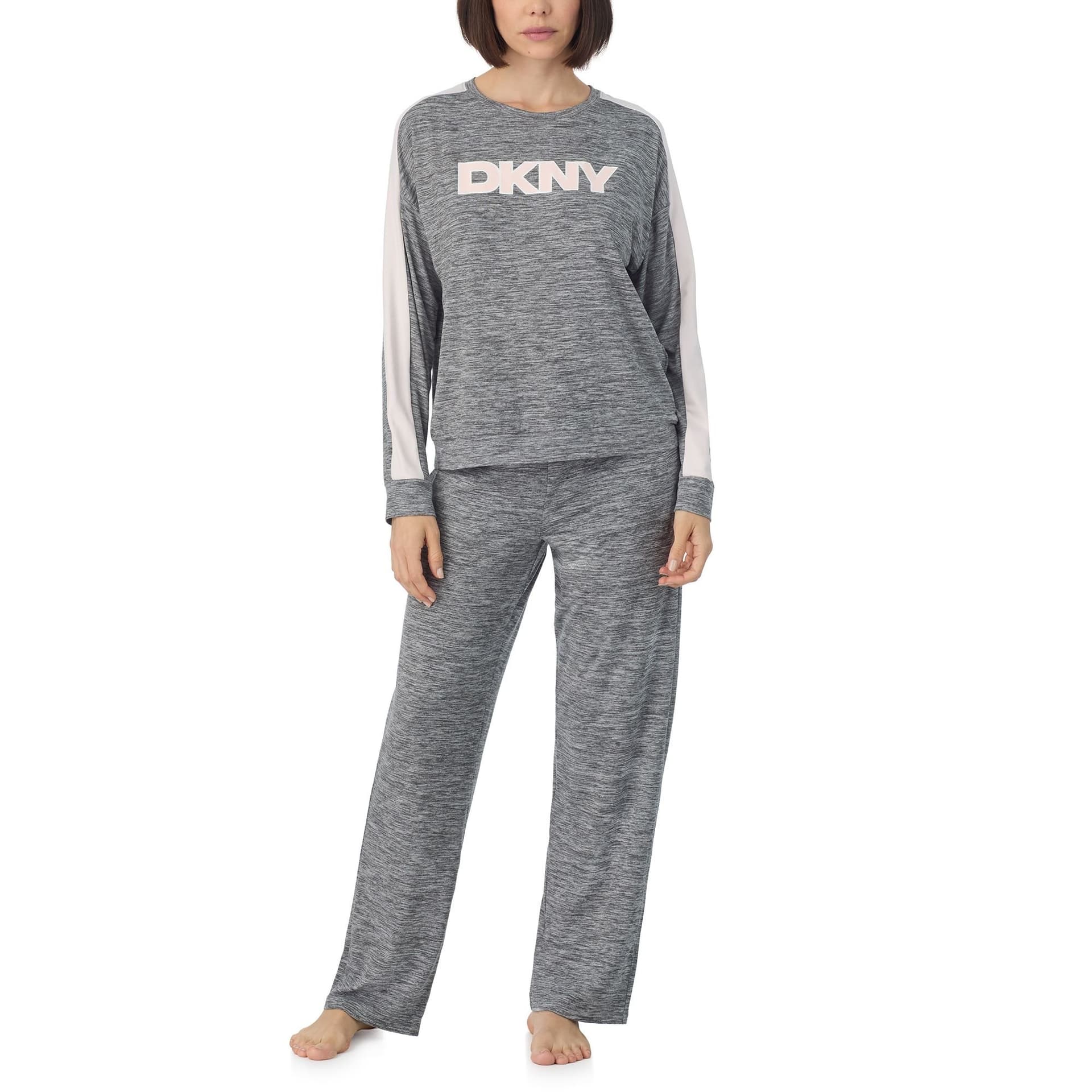 DKNY DKNY Women's Long sleeve top & pant lounge set in iron gate cationic in Grey