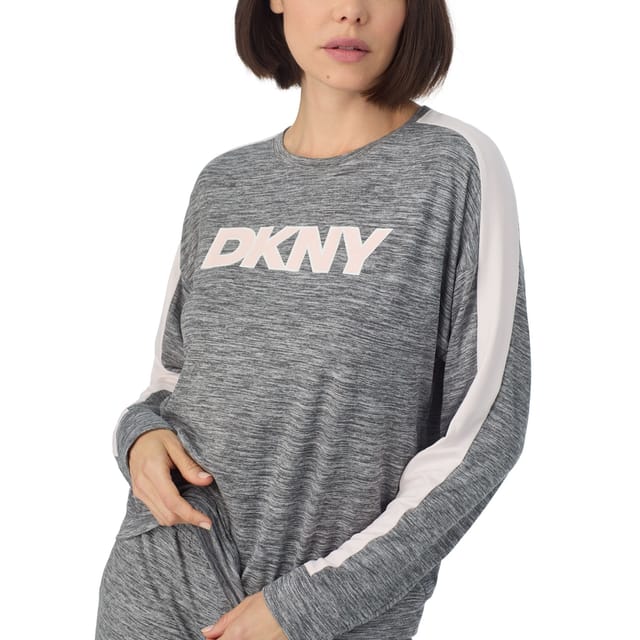 DKNY DKNY Women's Long sleeve top & pant lounge set in iron gate cationic in Grey - 3