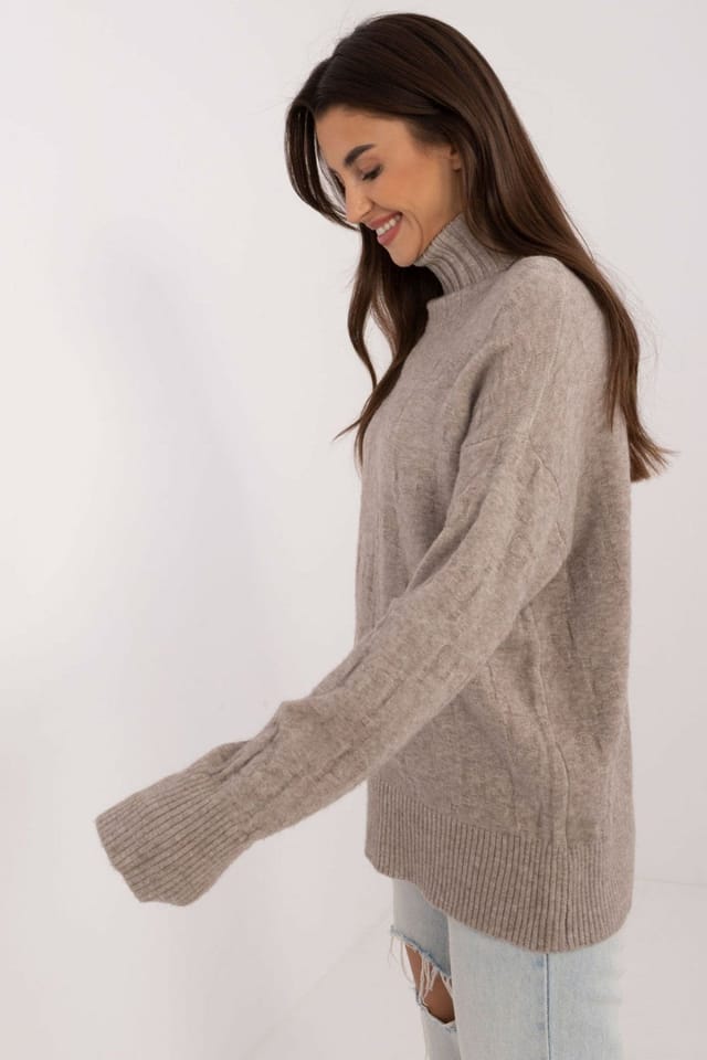 Love Lace Love Lace Women's Textured Acrylic Polyamide Turtleneck Sweater in Beige - 2