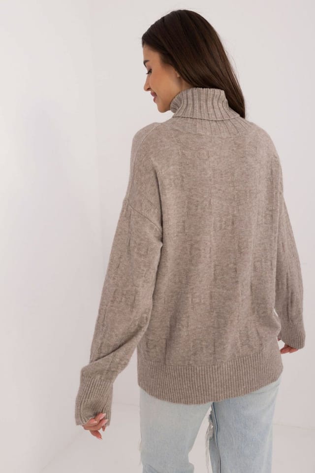 Love Lace Love Lace Women's Textured Acrylic Polyamide Turtleneck Sweater in Beige - 3